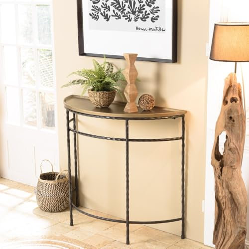 MACABANE Johan - Console Demi-Lune 90x36cm alu doré Pieds métal Noirs torsadés