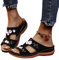 Damen Orthopädische Sandalen Vintage Blumenstickerei Schlappen 2023 Sommer Peep Toe Hausschuhe Keil PU-Leder Pantoffeln Gummi Plateau Pantoffeln Freizeit Strandschuhe ( Color : Black , Size : 37 EU )