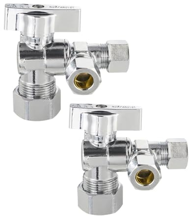 (Pack of 2) EFIELD 1/4 Turn Dual Compression Outlet Angle Stop Valve,1/2 NOM (5/8 OD) x (3/8 inch x 3/8 inch), Chrome Plated Brass Made,(VALVE206)