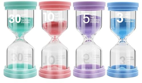 TeacherFav Sanduhr für Kinder, 4er-Pack, Bunte Sanduhren, 3 Min., 5 Min., 10 Min., 30 Min. Sanduhr-Timer für Klassenzimmer, Spiele und Kinderzimmer