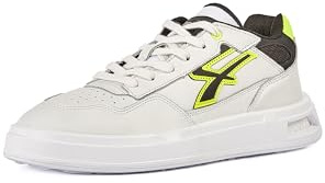 U-Power Urban Lifestyle Harlow, Scarpe Sportive e Casual Bianche, Nere e Giallo Fluo in Morbida Pelle. Sneakers Basse con Suola Antiscivolo con Inserto Infinergy, Ideali per l'uso Quotidiano.