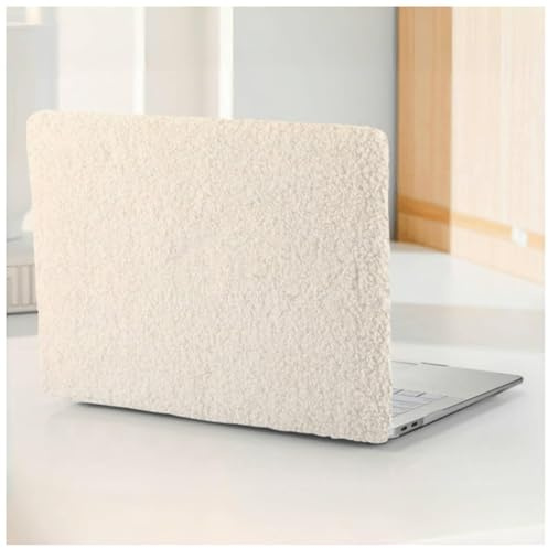 BYCeKe Compatible with MacBook Air 13 inch Case 2022-2018 M1 A2337 A2179 A1932,Case for MacBook Air M1,Soft Fluffy Fuzzy Plush Faux Fur Cream Leather Hard Shell&Keyboard Cover for Mac Air 13, Biege