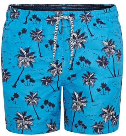 RIPT Boy's Quick Dry UV 50 Sun Protection Peach Finish Swimming Swim Shorts Trunks, Blue Palm Tree Print, 5-6 Years