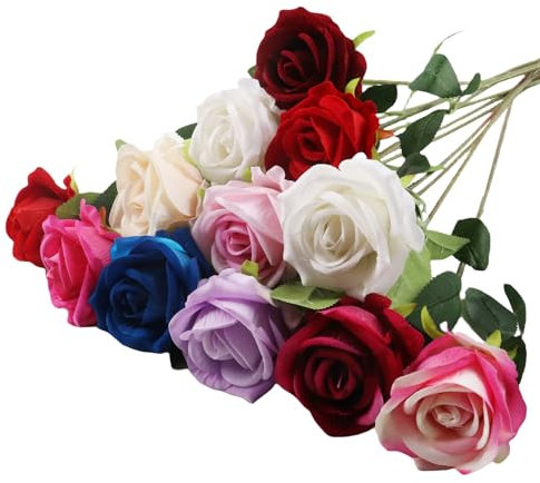 PacuM 12 Stück Künstliche Rosen Seidenblumen Fake Rose 51 * 7cm Einzelne Langstielige Künstliche Rosen Realistische Kunstrosen für Brautstrauß Heiratsantrag Party Haus Garten Dekor (Gemischte Farben)