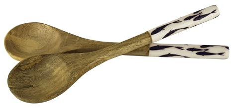 Sea-Club Pesci Posate da insalata/da servizio/cucchiaio da portata in legno di mango, 10 x 30 cm