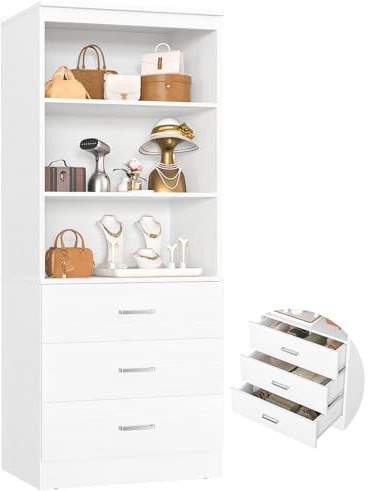 Aheaplus 23.6 Closet Drawers System, Wood Closet Organizer System with 3 Drawers, Modular Small Walk-in Closets Storage Unit, White (23.6 L x 13.8 W x 71 H)