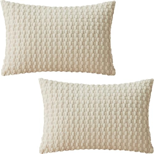Tennove Cushion Covers 30x50cm Decorative Modern Beige Pillow Cases Pack of 2 Corduroy Boho Soft Throw Pillow Covers Square Pillowcases for Sofa Living Room Bed Home Decor
