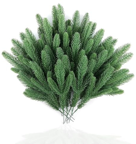 50 rami di abete artificiali, 28 cm, decorazione natalizia, rami di pino, in plastica, per ghirlanda, corona dell'Avvento, albero di Natale, decorazione da tavolo, decorazioni invernali e progetti fai