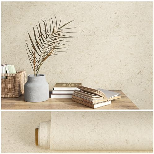 VEELIKE Papel Pintado Hormigón Beige Papel Pintado Beige Estuco Textura Yeso 40 cm x 300 cm Vinilo Adhesivo Pared Salón Dormitorio Baño Vinilo Encimera Cocina Impermeable Decoracion Habitacion