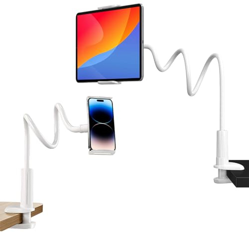 Zykra Supporto per Tablet a Collo di Cigno, 75cm Supporto Regolabile a Collo d'oca, Telefono Letto Regolabile e Flessibile a Collo di Cigno, Porta Tablet da Letto, per 11,5-18cm iPad/cellulare/Phone