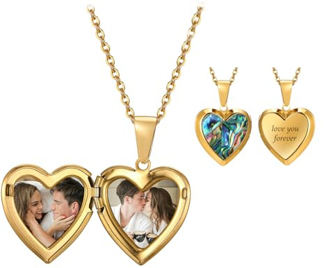 Amsgedhie Collana con Foto Personalizzata per Donna Collana con pendente di Cuore con Foto all'interno per Coppie Mamma Regalo Personalizzato per Natale, San Valentino (C)