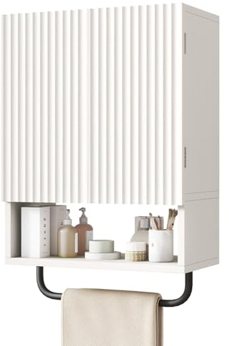 IBUYKE Bathroom Wall Cabinet, Small Bathroom Cupboard with Adjustable Shelf and Towel Bar,Over the Toilet Storage Cabinet with for Bathroom, Living Room, Kitchen WBS003W