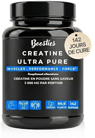 Créatine Monohydrate Poudre (500g) - Créatine Ultra Pure & Micronisée – 99,9% pueté -Haute Solubilité - Force Explosive, Prise de Masse & Récupération Musculaire – 100% Vegan, Boosties