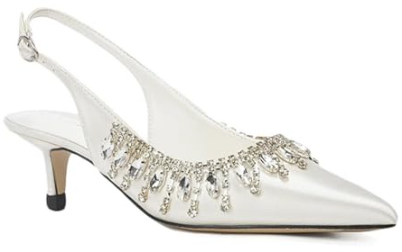 Women's Kitten Heels Pointed Toe Pumps Slingback Bridal Shoes White Elegant Low Heel Wedding Dress Shoes,2