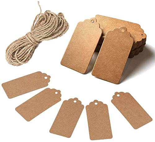HAKACC 200 Stück Geschenkanhänger, 4x7cm Kraftpapier Etiketten mit Juteschnur, Ideal für Geschenkverpackung, Hochzeit, Halloween, Erntedankfest, Weihnachten, DIY
