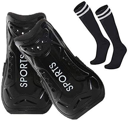 Fußball-Schienbeinschoner, 3 Größen, Schienbeinschoner, Fußballsocken für Jungen und Mädchen, Fußballspiele, Bein, Wade, Schutzausrüstung (schwarz)
