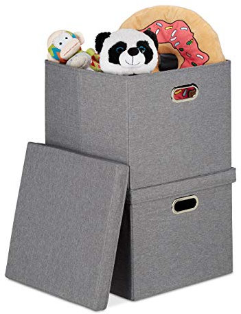 Relaxdays Aufbewahrungsbox 2er Set, faltbare Ordnungsbox mit Deckel, je 51 l, Faltbox quadratisch, 34 x 43 x 43 cm, grau