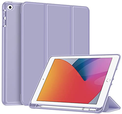 Fintie Hülle für iPad 9. Generation 2021/8. Gen 2020/7. Gen 2019 10.2 Zoll - Superleicht Soft TPU Rückseite Abdeckung Schutzhülle mit eingebautem Pencil Halter, Auto Sleep/Wake, Pastellviolett