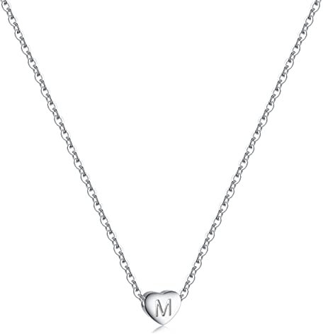 RWQIAN Silber Herz Buchstabe Kette Damen- Edelstahl Initialen Kette Alphabet M Buchstabe Kettenanhänger Halskette Geschenk 16+2