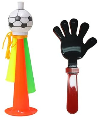 MCLAOSI Word Cup Vuvuzela Plastic Stadium Horns 24in Air Horns Party Supplies Noisemakers for Sporting Events clappers Set, 1 Short Horn(Random color) +1 Hand Clapper, One Size