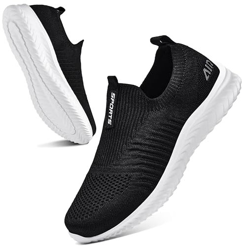 Littleplum Damen Slip On Sneaker Memory Foam Walkingschuhe Turnschuhe Fitness Gym Sportschuhe Bequeme Schuhe,B Schwarz Weiß,36 EU