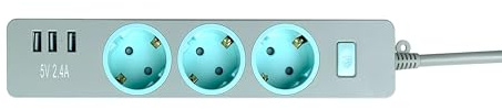 NEUVIELE Steckdosenleiste 3-Fach mit 3 USB und Schalter Dreiersteckdose 1.5M (4000W/16A) Mehrfachsteckdose mit Überstromschutz USB (Grey)