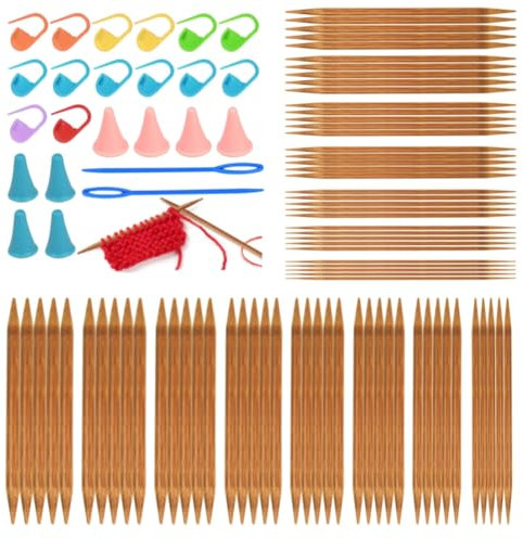 NAROSEBE 15 Größen Stricknadel Bambus Set Holz Stricknadeln Set Doppelspitzig Handarbeit Stricknadeln mit Maschenmarkierer Kunststoff Nadeln Bambus Nadelspiel Set für Socken Handschuhe Schals