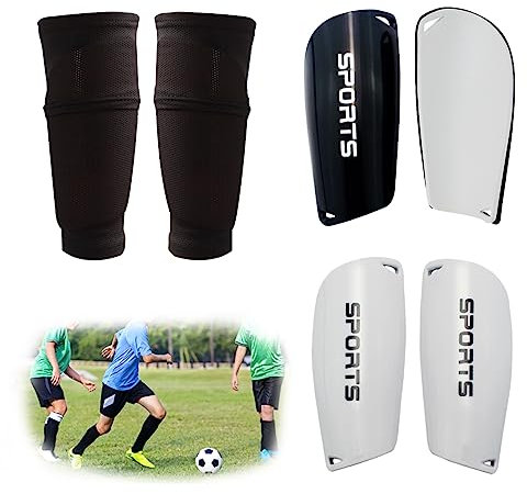 FIBOGOUP 2 Paar Schienbeinschoner Fussball Kinder und Herren - Mit Optimierter Einstecktasche - Anti-Rutsch Stutzen - (M schwarz+weiß) - Schienbeinschoner Kinder Fussball