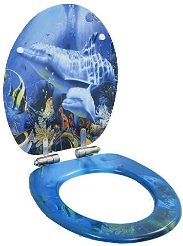 XCHSXYL Siège de Toilette avec Couvercle à Fermeture Douce en MDF Motif Dauphins, siège et Couvercle Matériau de l'article : MDF