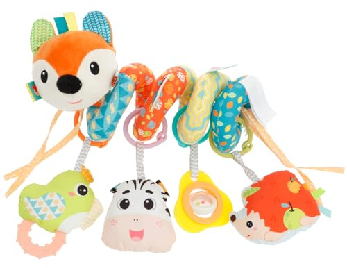Toaboa Poussette pour bébé - Jouet en spirale suspendu pour bébé - Jouet en peluche avec boîte à musique - Hochets BB - Jouet coloré en peluche pour siège auto, poussette Crib (style renard)