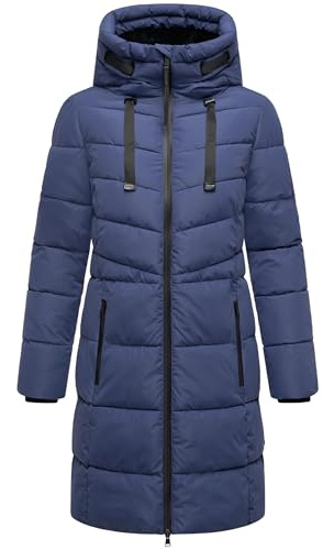 MARIKOO Abrigo de invierno para mujer, abrigo acolchado cálido, largo con capucha ajustable y cuello alto Natsukoo XVI XS-6XL, L