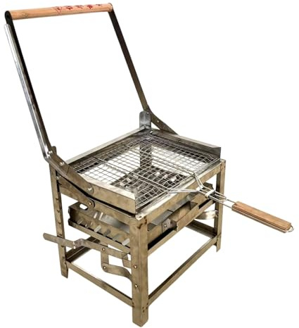 360 Rotating Stainless Steel Barbecue Grill Portable Outdoor Camping Detachable Flipping BBQ For Picnic Yard Party (Silver, 45X43cm)