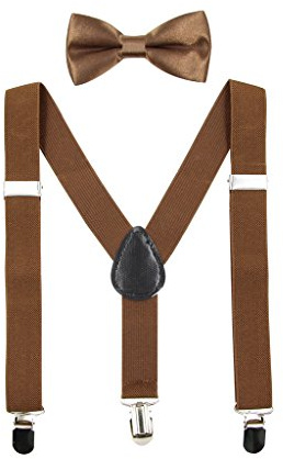 HANERDUN Kids Braces Bowtie Sets Adjustable Suspenders With Bow Ties Gift Idea For Boys And Girls, Coffee, One Size