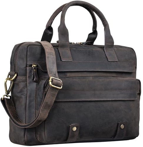 STILORD Leander Grand Sac d'affaires en Cuir Besace pour Ordinateur Portable Sacoche à l'Épaule Serviette Bandoulière Unisexe Vintage Couleur:Marron - foncé