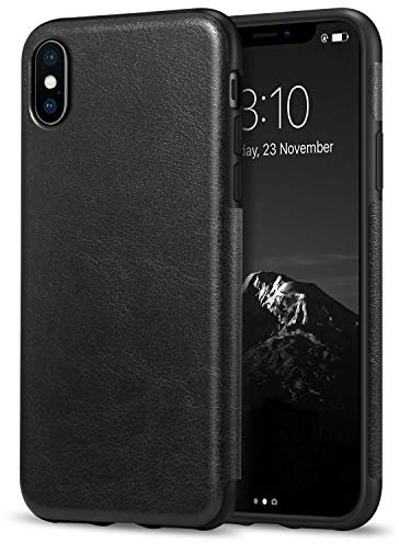 TENDLIN Compatible with iPhone Xs Max Case Premium Leather and TPU Silicone Hybrid Slim Case Compatible with iPhone Xs Max (Black)