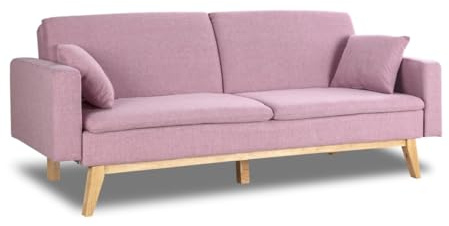 Don Descanso - Canapé Convertible clic clac 3 Places Convertible lit 3 Places Reine. Dimension canapé : 206x73x80cm | Dimension lit : 180x100cm [Comprend 2 Coussins] | Rose