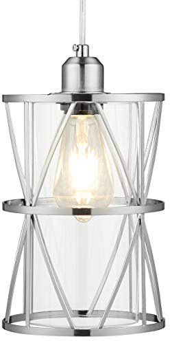 SHENGQINGTOP Modern Cylindrical Pendant Light with Clear Glass, Brushed Nickel Hanging Light, Transitional Metal Pendant Lighting Fixture for Kitchen Island Sink Dining Room Bar