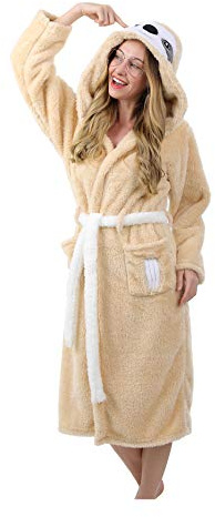 ATOZ Dressing Gown Animal Fluffy Hoodie Bathrobes Housecoats Lightweight for Unisex Adults Sloth For M