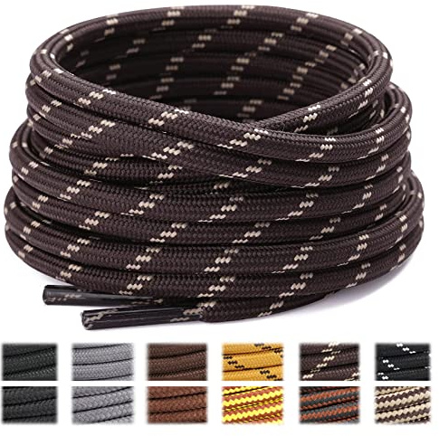 Stepace Round Shoelaces [2 Pairs] Heavy Duty Boot Shoe Laces for Hiking Work Boots Coffee Khaki-140(Dots)