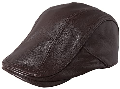 Gorra Plana de Piel de Cordero para Hombre Gatsby Newsboy Sombreros Boina Cabbie Hat, Marrón, Talla única