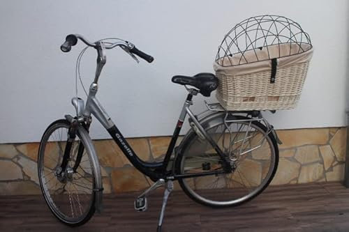 Marcus Weidenhandel Hundefahrradkorb für Gepäckträger XXL mit Stoffbezug innen und Gitter Hundetransportkorb Fahrradkorb Gepäckträgerkorb Einkaufskorb
