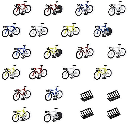 Evemodel 20 Stück Modell Spur H0 1:87 Modell Fahrräder Mit 4 Stück Parkenregale zufällig Stile Landschaftsbau