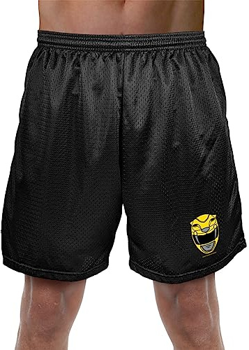 Popfunk Power Rangers Yellow Ranger Helmet Mens Lined Mesh Shorts, Black, Medium
