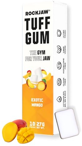 ROCKJAW® Hard Jawline Gum - Tuff Gum 2.0 with B Vitamins (Stim-Free) - 10 Pack - 100% Xylitol, Aspartame-Free, Sugar-Free (Exotic Mango)