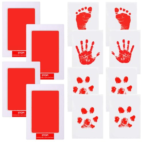 LelonHo bläckfri hand- och fotavtryck kit ren touch bläckdyna för nyfödd baby husdjur tassavtryck kit (4 bläckkuddar, 8 tryckkort)