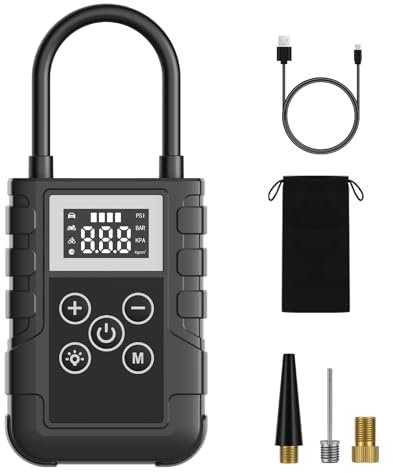 Compresseur à Air Portatif 150PSI, Mini Pompe à Air Électrique Gonfleur Pneus Voiture Sans Fil Air Pump avec Écran LCD Numérique Lamp LED pour Auto, Vélo, Moto, Scoote, Balle