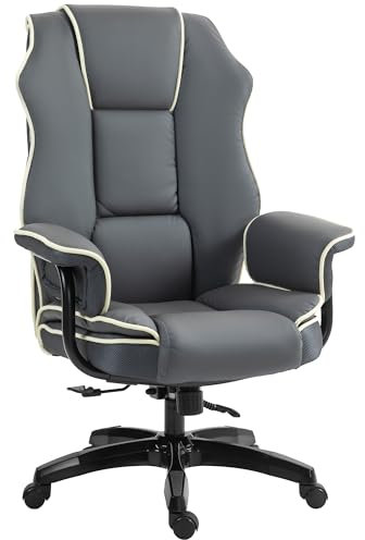 Vinsetto Bürostuhl, Ergonomisch Schreibtischstuhl mit Liegefunktion, Drehfunktion, Höhenverstellbar Computerstuhl für Home-Office, Kunstleder, Dunkelgrau