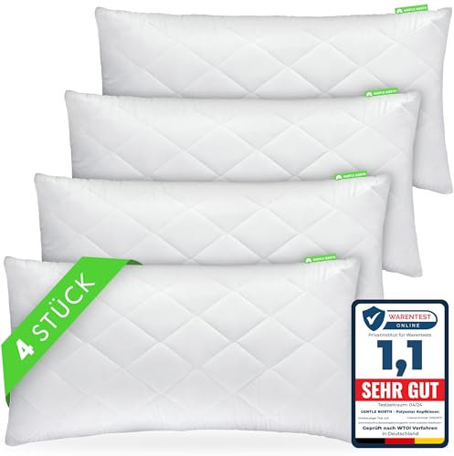 Gentle North Kopfkissen (50x80 cm groß) - 4er Set Kissen für Bett und als Dekokissen - Mit Reißverschluss für Füllung - Sofakissen - Zierkissen für Couch und Sofa - Ökotex - Waschbar bis 60° - Weiß