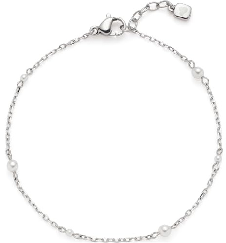 JEWELS BY LEONARDO Armband Ciao Navina, armsmycken av silverfärgat rostfritt stål, filigran, vita imitationspärlor, 18–21 cm längd, smycke dam, 024453, Eine Grösse, Rostfritt stål, Ingen ädelsten