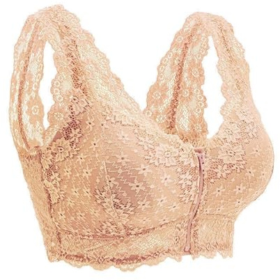 Mastektomie-BH Für Damen, Reißverschluss Vorne, Gepolsterter Post-OP-BH, Sexy Spitze, Bügelloser Alltags-Bra Für Silikonbrüste(Skin,3XL)